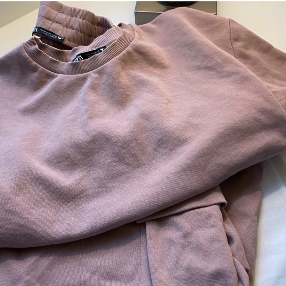 Zara Blush Cropped Top & Sweat Suit Set M